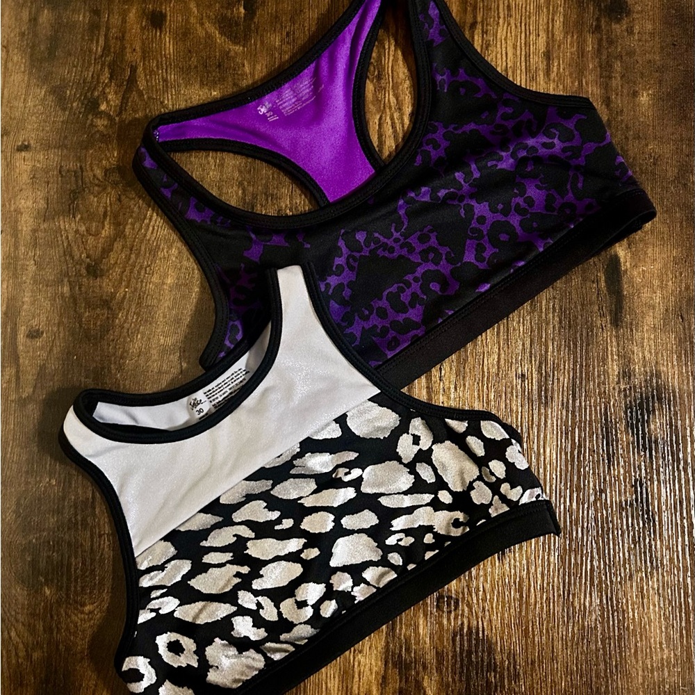 Justice Black and Purple Sports Bras with Racerback Design